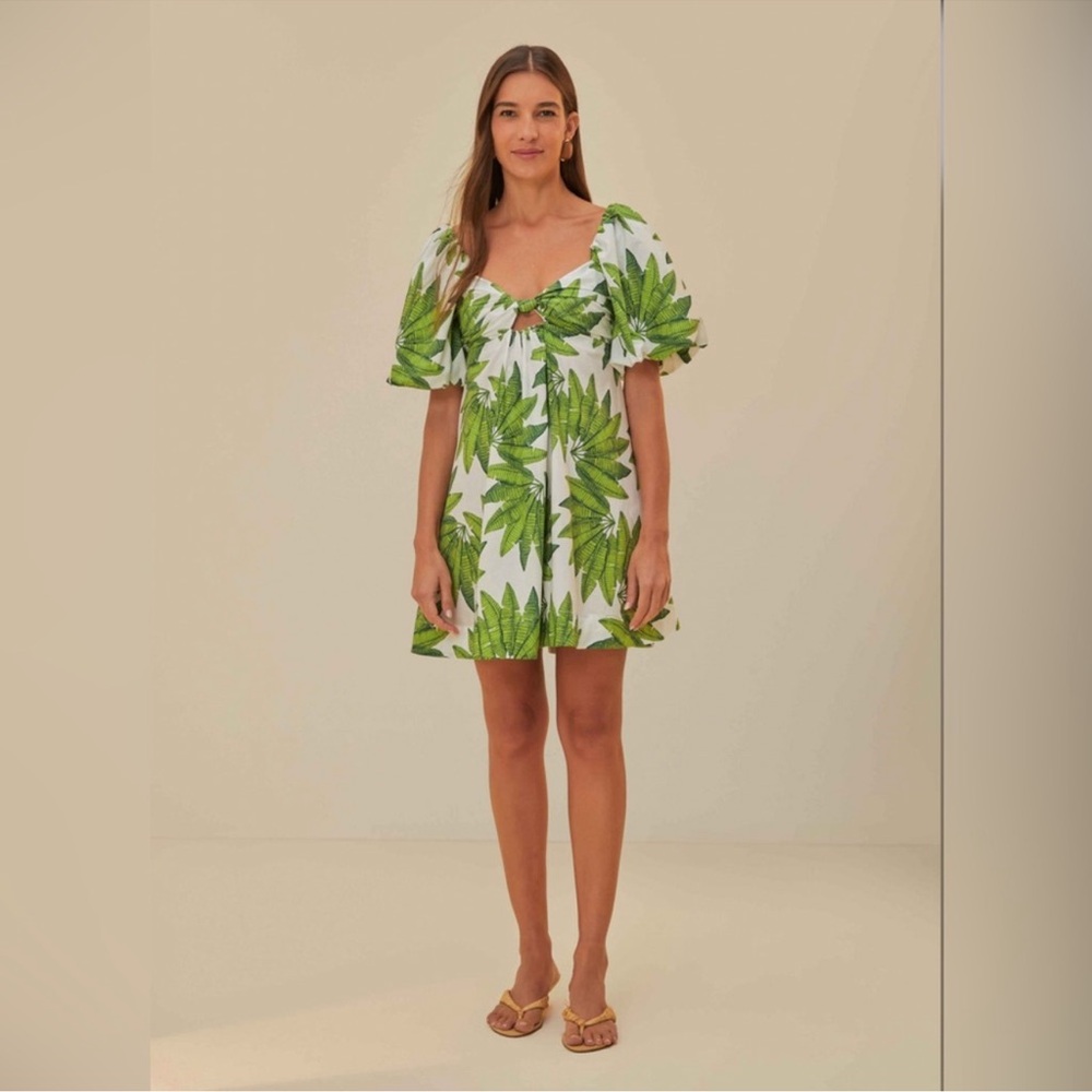 Farm Rio Off-White Palms Fan Mini Dress